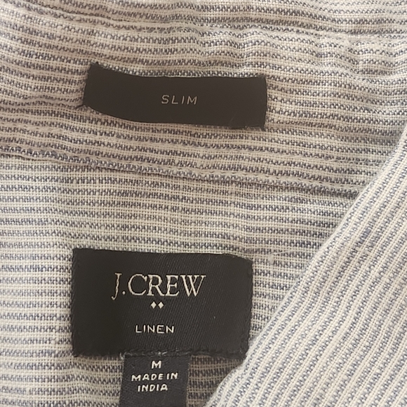 NWT J. Crew Factory 100% linen stripe blue white button-down shirt men's medium - Picture 3 of 12